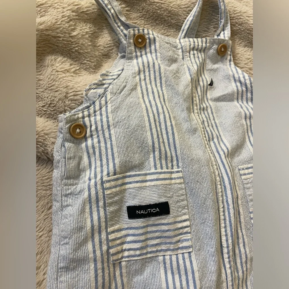 EUC Nautica Blue and White Striped Overalls